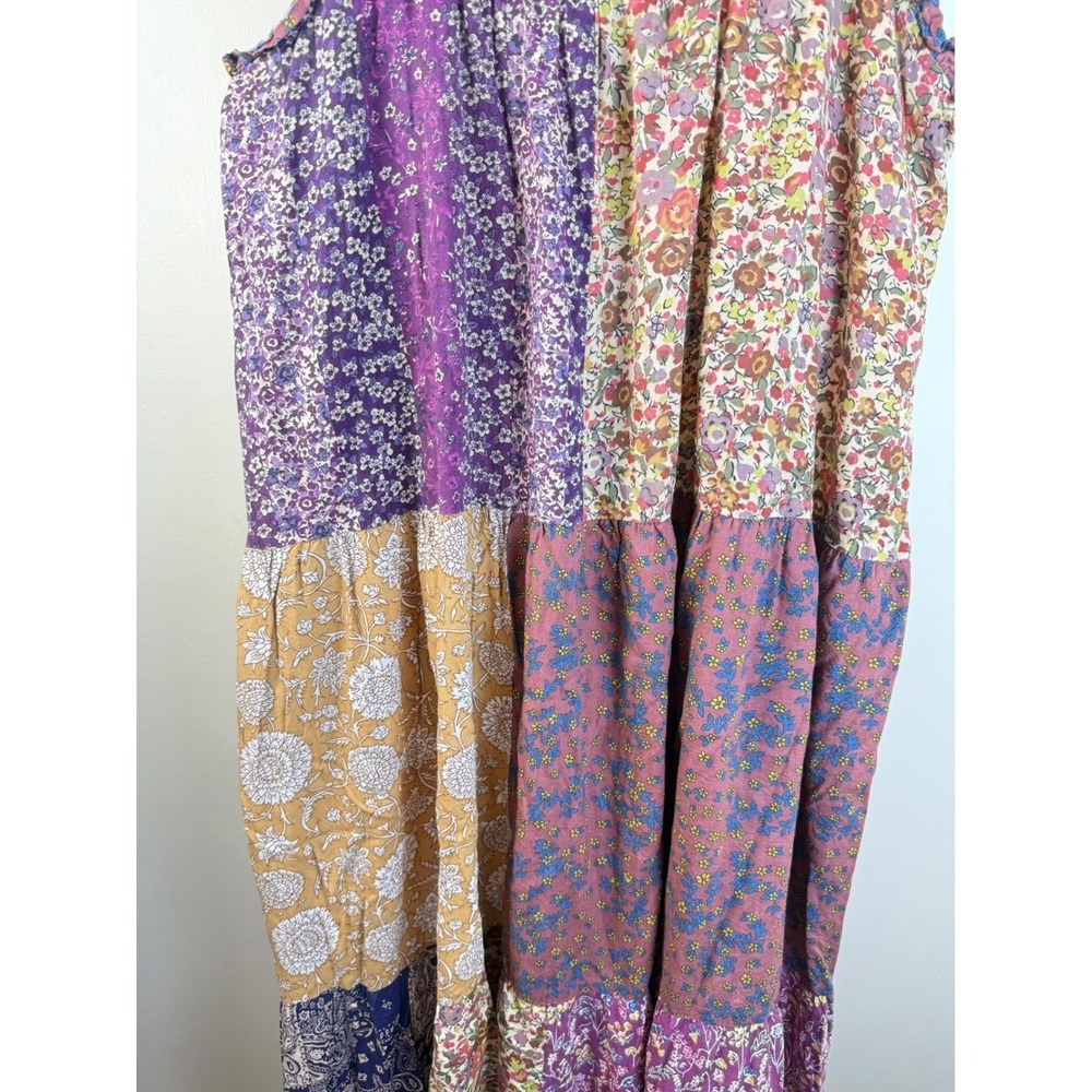 Natural Life Women Patchwork Florean Midi Dress Boho Tiered Flowy Multi L/XL Vtg - Picture 6 of 13